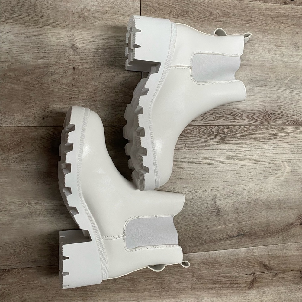 White Booties with Snake on Bottom Size 9/9.5